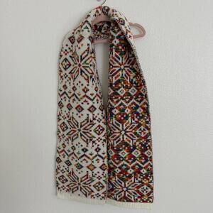 Lands End 100% Wool Rainbow Fair Isle Snowflake Scarf Apres Ski Cabin Cozy